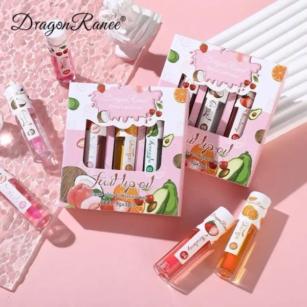 3 Pcs Dragon Ranee Natural Moisturizing & Long Lasting Lip Oil Lip Care Oil Natural Moisturizing & Nourishing Lip Balm Set