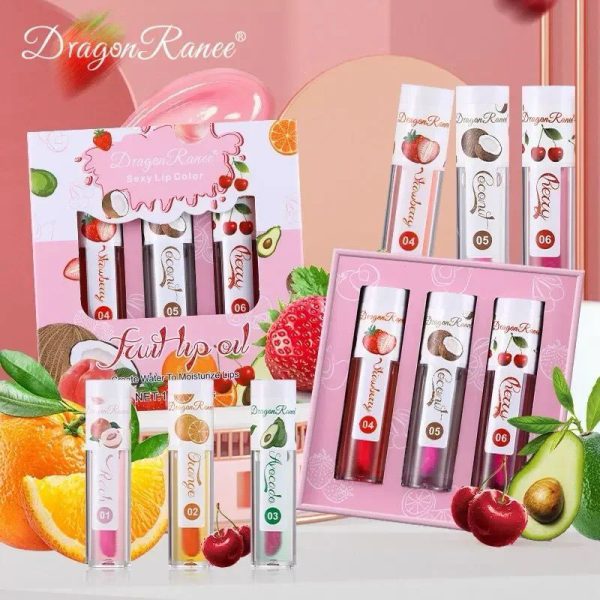 3 Pcs Dragon Ranee Natural Moisturizing & Long Lasting Lip Oil Lip Care Oil Natural Moisturizing & Nourishing Lip Balm Set