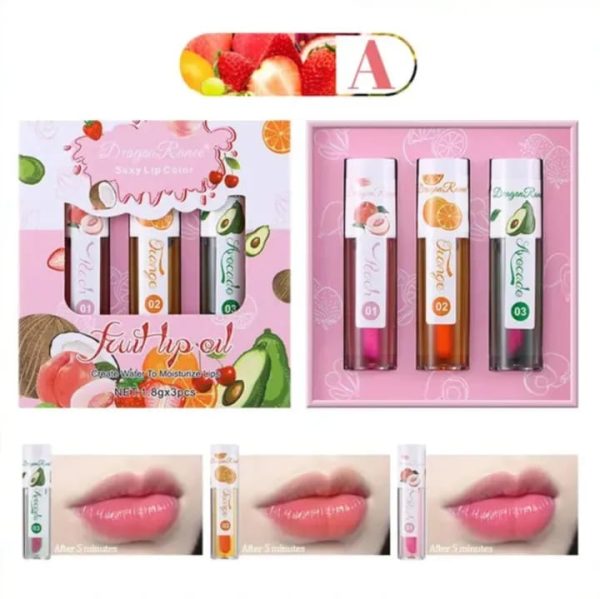 3 Pcs Dragon Ranee Natural Moisturizing & Long Lasting Lip Oil Lip Care Oil Natural Moisturizing & Nourishing Lip Balm Set