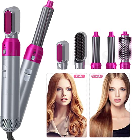 Hair Dryer Brush 5 In 1 Electric Blow Dryer Hair Comb Curling Wand Detachable Brush Kit Negative Ion Straightener Hair Curler ( Random Color)