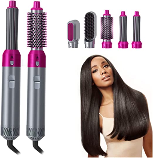 Hair Dryer Brush 5 In 1 Electric Blow Dryer Hair Comb Curling Wand Detachable Brush Kit Negative Ion Straightener Hair Curler ( Random Color)