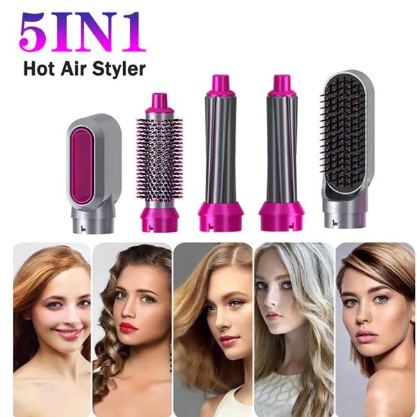 Hair Dryer Brush 5 In 1 Electric Blow Dryer Hair Comb Curling Wand Detachable Brush Kit Negative Ion Straightener Hair Curler ( Random Color)