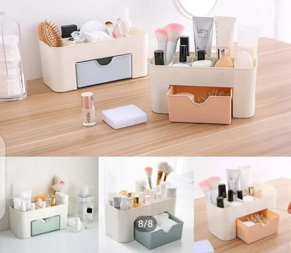 Plastic Makeup Storage Box With Small Drawer For Bathroom, Organizer Drawers, Makeup Brush Organizer Space- Saving Space Storage Box(random Colour)
