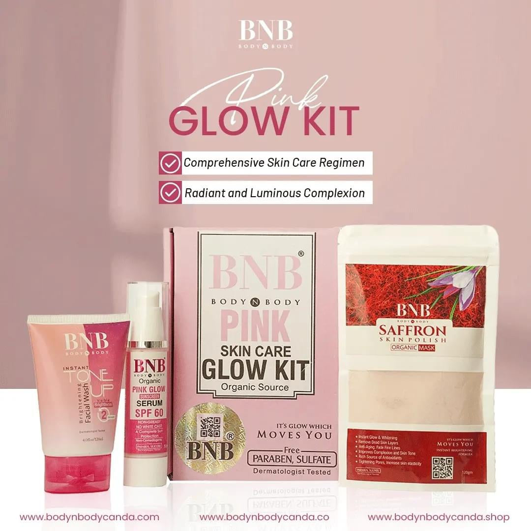 BNB Pink Glow Kit (Toneup Facewash + Saffron Mask + Pink Glow Sunscreen)