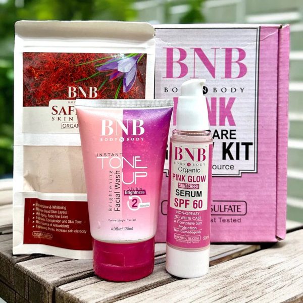 BNB Pink Glow Kit (Toneup Facewash + Saffron Mask + Pink Glow Sunscreen)