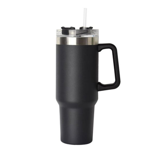 Insulated Tumbler With Handle Straw 40oz Stainless Steel Vacuum Cup Thermal Mug For Ice Coffee Travel Car Cup 1200ml (black)