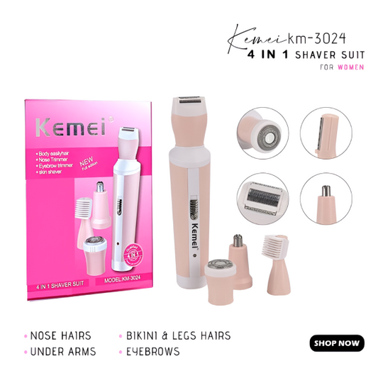 Kemei 4 In 1 Rechargeable Hair Remover Shaver Ladies Epilator – Km-3024 (random Colour)