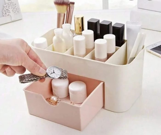 Plastic Makeup Storage Box With Small Drawer For Bathroom, Organizer Drawers, Makeup Brush Organizer Space- Saving Space Storage Box(random Colour)