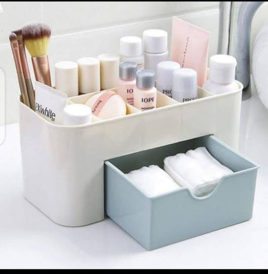 Plastic Makeup Storage Box With Small Drawer For Bathroom, Organizer Drawers, Makeup Brush Organizer Space- Saving Space Storage Box(random Colour)