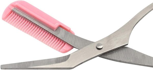 Pack of 2 Scissors Eyebrow Trimmer Scissors Comb Stainless Steel Brow Hair Scissors Clips Shaping Grooming Trimmer Makeup Accessories(random Colour)