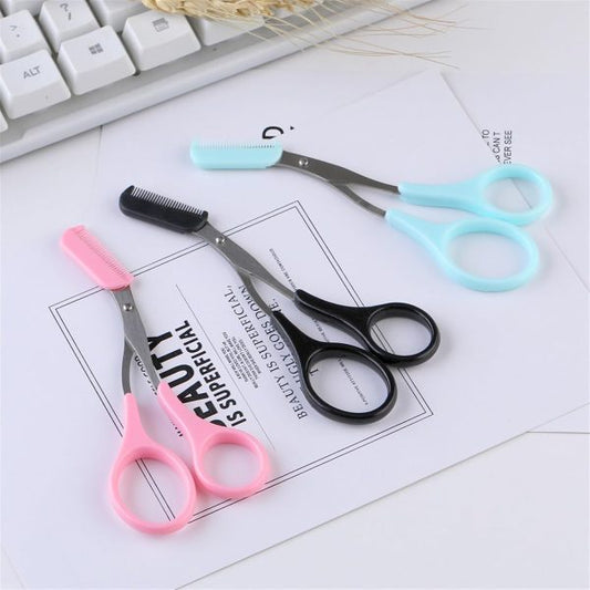 Pack of 2 Scissors Eyebrow Trimmer Scissors Comb Stainless Steel Brow Hair Scissors Clips Shaping Grooming Trimmer Makeup Accessories(random Colour)