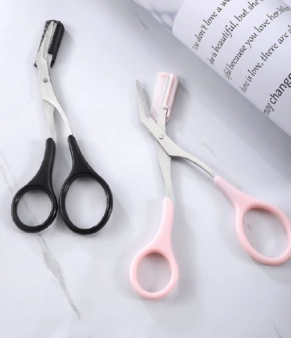 Pack of 2 Scissors Eyebrow Trimmer Scissors Comb Stainless Steel Brow Hair Scissors Clips Shaping Grooming Trimmer Makeup Accessories(random Colour)