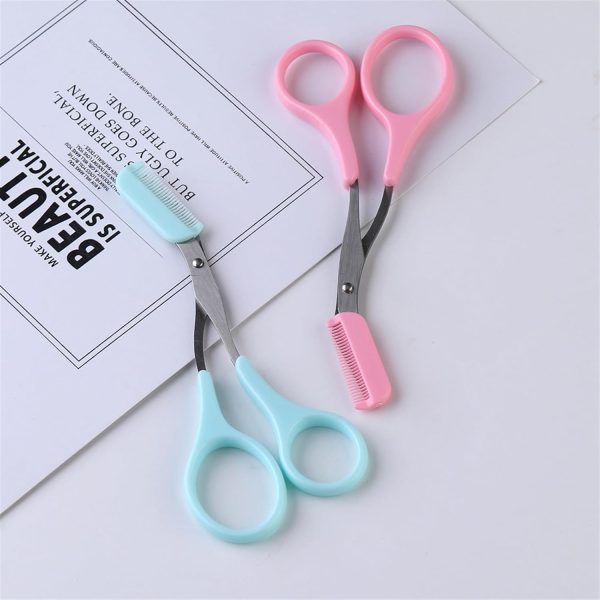 Pack of 2 Scissors Eyebrow Trimmer Scissors Comb Stainless Steel Brow Hair Scissors Clips Shaping Grooming Trimmer Makeup Accessories(random Colour)