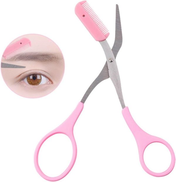 Pack of 2 Scissors Eyebrow Trimmer Scissors Comb Stainless Steel Brow Hair Scissors Clips Shaping Grooming Trimmer Makeup Accessories(random Colour)