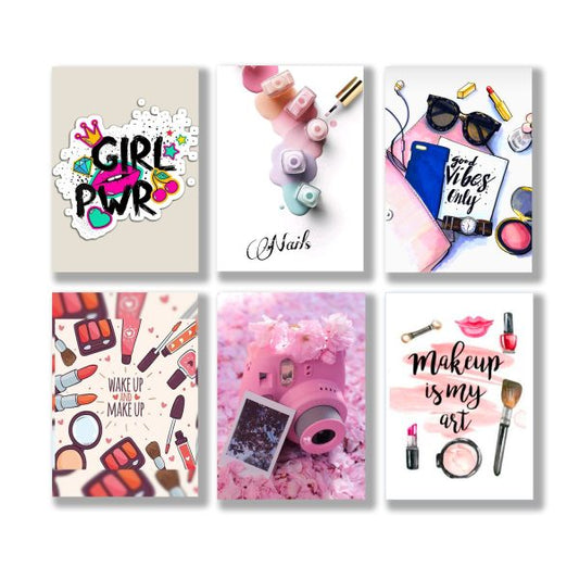 Set Of 5 Make Up Themed Girls Room Decor Wall Art Wooden Sticky Photo Tile Frames